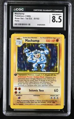 CGC 8.5 NM/MINT+ Machamp 8/102 Base Set 1st Edition Holo Pokemon Card - Image 1
