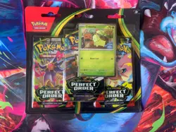 Pokemon Mega Evolution Perfect Order 3-Pack Blister (Chikorita Promo) - Image 1