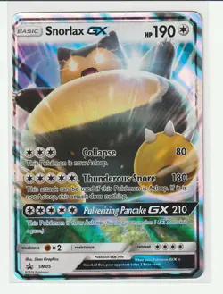 Pokemon Snorlax GX SM05 Full Art Promo Holo Basic 190 HP Card 2016 English - Image 1