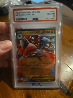 2025 POKEMON MEGA EVOLUTION #077 MEGA LUCARIO EX PSA 10 - Image 1