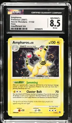 CGC 8.5 Ampharos 1/132 Holo Insufficient Ink Error Secret Wonders Pokemon Card - Image 1