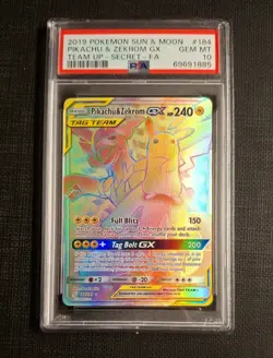 Pokemon Sun & Moon Team Up Secret Rare #184 Full Art Pikachu & Zekrom GX PSA 10 - Image 1