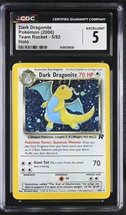 CGC 5 Dark Dragonite 5/82 Holo Team Rocket Pokemon Card - Image 1