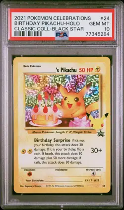 2021 Pokemon Celebrations Classic Collection #24 Birthday Pikachu PSA 10 - Image 1