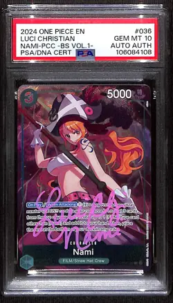 PSA GEM MT 10 Signed Luci Christian Nami (OP02-036) Best Selection Vol 1. - Image 1