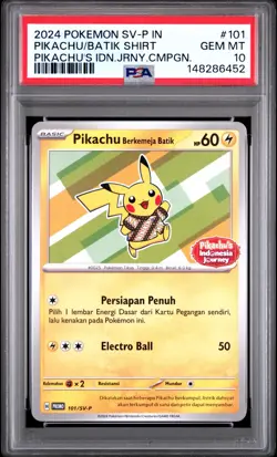 PSA 10 Pikachu Batik 101/SV-P Berkemeja Indonesia Journey Promo Pokemon Card G - Image 1
