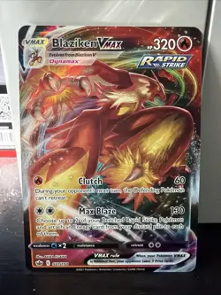Blaziken VMAX Rapid Strike Full Art Holo Ultra Rare 320 HP Pokemon S8b Card - Image 1