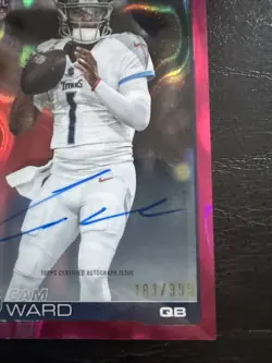 Cam Ward 2025 Topps Chrome Magenta Rookie Refractor On Card Auto SP /399 TITANS - Image 4