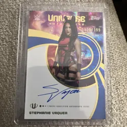 2025 Topps WWE Universe Stephanie Vaquer Universe On-Card Auto Blue Pulse /199 - Image 1