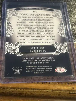 RARE 2018 Sportkings SP JULIE KRONE On Card AUTO! HOF Horse Jockey! - Image 4