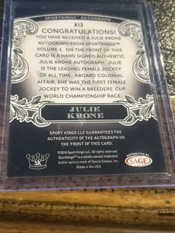 RARE 2018 Sportkings SP JULIE KRONE On Card AUTO! HOF Horse Jockey! - Image 5