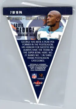 2001 Fleer Genuine Football Pennant Aggression #7 PA Eddie George - Titans - Image 2
