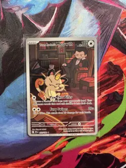 Pokemon TCG Team Rocket's Meowth Destined Rivals Illustration Rare #203 Mint/NM - Image 1
