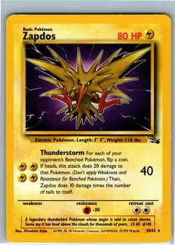 Zapdos Fossil Non Holo Rare Pokemon Card 30/62 - HP - Image 1