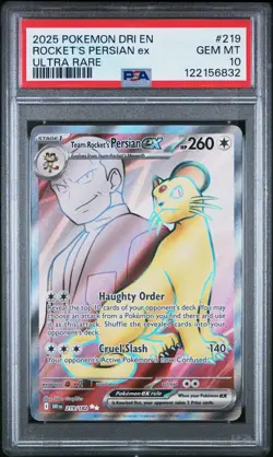 2025 POKEMON DRI EN-DESTINED RIVALS #219 ROCKET'S PERSIAN ex ULTRA RARE PSA 10 - Image 1