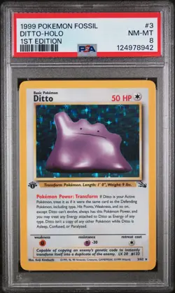1999 POKEMON FOSSIL 1ST EDITION #3 DITTO-HOLO PSA 8 - Image 1