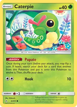 Pokemon CATERPIE Sun & Moon Unbroken Bonds 2/214 NM/Mint PACK FRESH - Image 1