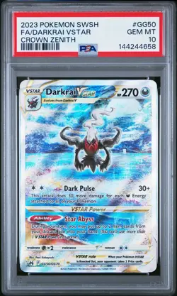 2023 POKEMON SWORD & SHIELD CROWN ZENITH #GG50 FULL ART/DARKRAI VSTAR PSA 10 - Image 1