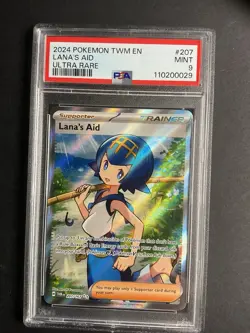 Lana’s Aid 207 PSA 9 2024 Pokemon TWM EN Ultra Rare - Image 1