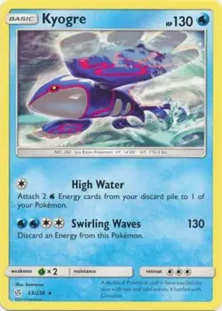Pokemon - Kyogre - 53/236 - Rare - Sun & Moon Cosmic Eclipse - NM - Image 1