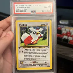 Pokemon 1st Edition Delibird Holo PSA 8 Near Mint-Mint 5/64 Neo Revelation - Image 1