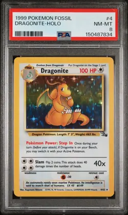 Dragonite 4/62 Holographic NM-MINT PSA 8. Pokemon Fossil - Image 1