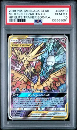 Moltres & Zapdos & Articuno GX SM210 GEM MINT PSA 10. Pokemon S&M Hidden Fates - Image 1