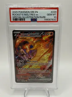 2025 POKEMON DRI EN-DESTINED RIVALS #229 TEAM ROCKET'S MOLTRES EX PSA 10 - Image 1