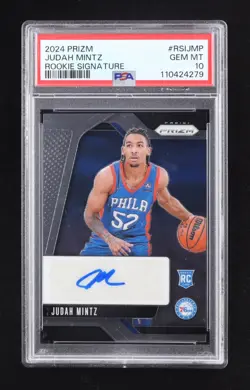 Judah Mintz 2024-25 Panini Prizm Rookie Signatures #33 RC PSA 10 - Image 1