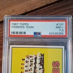 1967 Topps Yankees Team Card #131 with Mickey Mantle PSA 7.5 - Image 3
