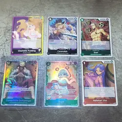 Bandai One Piece Holo Card Game Lot (6) Pudding Cavendish Enel Doflamingo Sugar - Image 1