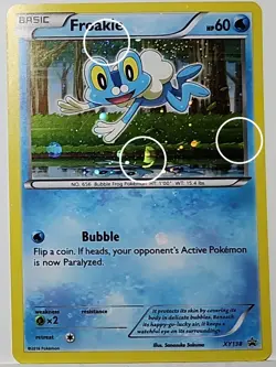 HD Swirl 🌀 Froakie XY138 Cosmos Holo Heavily Bleed Error Rare Pokemon TCG ✨ - Image 2
