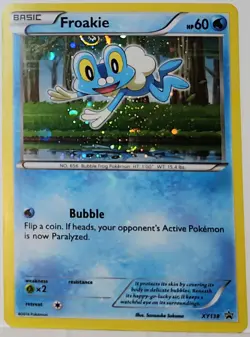 HD Swirl 🌀 Froakie XY138 Cosmos Holo Heavily Bleed Error Rare Pokemon TCG ✨ - Image 3