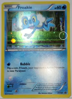 HD Swirl 🌀 Froakie XY138 Cosmos Holo Heavily Bleed Error Rare Pokemon TCG ✨ - Image 4