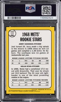 1999 TOPPS NOLAN RYAN FINEST-REFRACTOR #1 1968 TOPPS REPRINT PSA 10 - Image 2