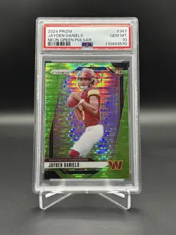 2024 Panini Prizm Jayden Daniels Neon Green Pulsar Rookie RC #347 PSA 10 - Image 1