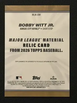 2026 Topps Series 1 Bobby Witt Jr. Major League Material #MLM-BW Royals - Image 2