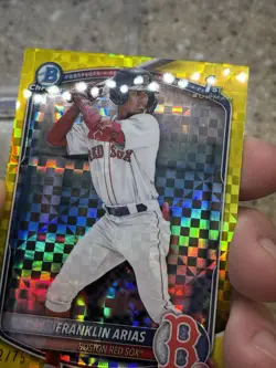 Franklin Arias 2025 Bowman 1st Yellow Mojo Refractor /75 BCP-67 Red Sox - Image 4