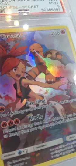 Pokemon- Torkoal- Full Art Secret Rare Holo #237/236 - Cosmic Eclipse - PSA 9 - Image 3