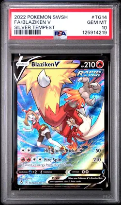 2022 POKEMON SWORD & SHIELD SILVER TEMPEST #TG14 FULL ART/BLAZIKEN V PSA 10 - Image 1