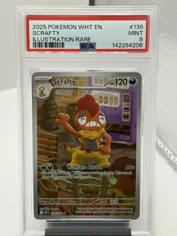 2025 Pokemon Scrafty Illustration Rare White Flare 139/086 PSA 9 MINT - Image 1
