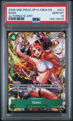 2026 ONE PIECE OP14-EB04-THE AZURE SEA'S SEVEN ALTERNATE ART #031 NAMI PSA 10 - Image 1