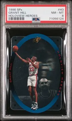 1996 SPx HOLOVIEW HEROES Die-Cut Insert GRANT HILL Pistons # H3 Graded PSA 8 - Image 1