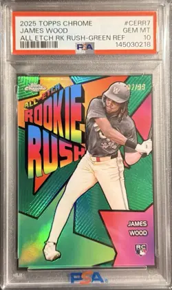 2025 Topps Chrome James Wood All Etch Rookie Rush Green Refractor /99 RC PSA 10 - Image 1
