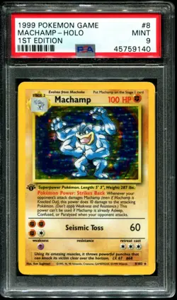 PSA 9 Machamp 1st Edition 8/102 Base Set Holo 1999 Pokemon Card Mint! - Image 1