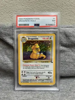 1999 Pokemon TCG Dragonite Fossil Holo Card 4/62 PSA Graded 7 NM - Image 1