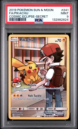 2019 POKEMON SUN & MOON COSMIC ECLIPSE SECRET #241 FULL ART/PIKACHU PSA 9 - Image 1