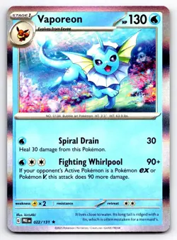 Pokemon Vaporeon SV: Prismatic Evolutions PRE Holo 022/131 NM - Image 1