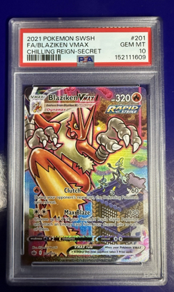 2021 POKEMON SWORD & SHIELD CHILLING REIGN SECRET FULL ART/BLAZIKEN VMAX PSA 10 - Image 1