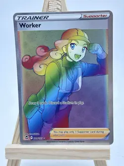 Pokemon TCG Worker 209/195 Rainbow Secret Rare Silver Tempest Near Mint - Image 1